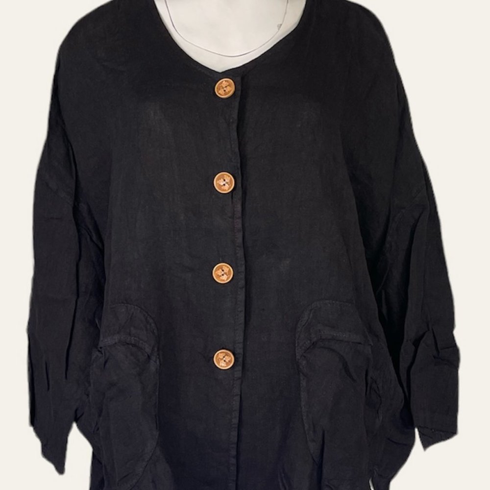 Linen Flax Women's Top Jacket Black  T BY Transparente size 2,3,0  from  Italy